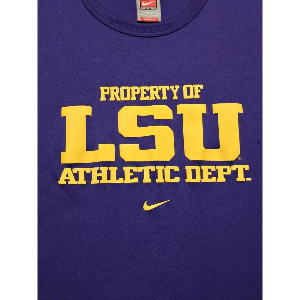 Y2K VTG LSU Tigers Nike Dri Fit Center Swoosh T-Shirt Mens M‎ Purple Nike-Fit